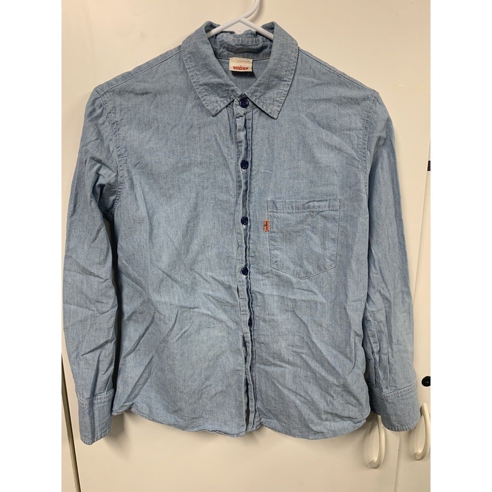 Vintage 70’s Levis Orange Tab Big E Button Up Western Chambray Shirt Women Sz‎ S